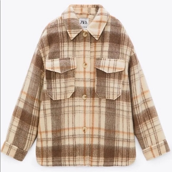 ZARA Beige Plaid Overshirt Shacket - Picture 2 of 4